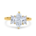 thumbnail image 1 of Yellow Tone, Simulated Cubic Zirconia Size-7 Marquise Art Deco Emerald Cut Wedding Bridal Ring 925 Sterling Silver, 1 of 7