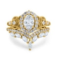 thumbnail image 1 of Yellow Tone, Simulated Cubic Zirconia Size-7 Marquise Art Deco Wedding Engagement Bridal Two Piece Ring Band Oval Accent Vintage 925 Sterling Silver, 1 of 7