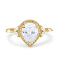 thumbnail image 1 of Yellow Tone, Simulated Cubic Zirconia Size-7 Teardrop Pear Art Deco Engagement Wedding Bridal Halo Ring 925 Sterling Silver, 1 of 7