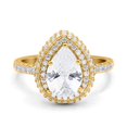 thumbnail image 1 of Yellow Tone, Simulated Cubic Zirconia Size-7 Teardrop Pear Art Deco Vintage Engagement Wedding Bridal Ring 925 Sterling Silver, 1 of 7