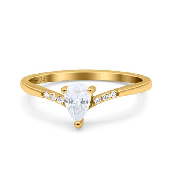 Yellow Tone, Simulated Cubic Zirconia Size-7 Teardrop Pear Art Deco Wedding Bridal Engagement Ring 925 Sterling Silver
