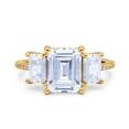 thumbnail image 1 of Yellow Tone, Simulated Cubic Zirconia Size-7 Three Stone Radiant Cut Wedding Engagement Bridal Ring 925 Sterling Silver, 1 of 7