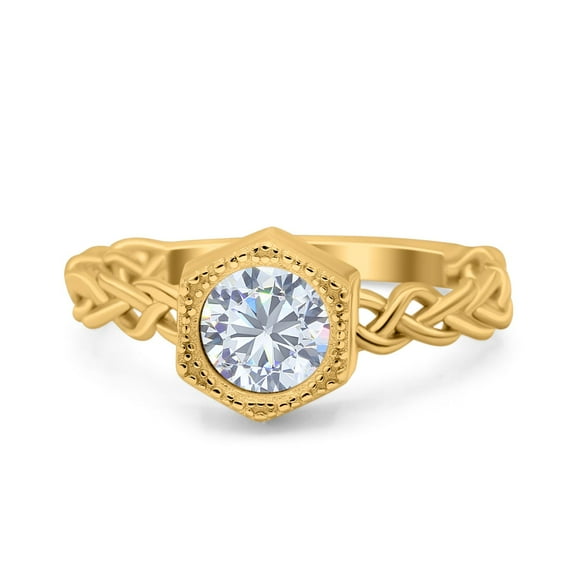 Yellow Tone, Simulated Cubic Zirconia Size-8 Art Deco Engagement Bridal Infinity Ring Hexagon Round 925 Sterling Silver