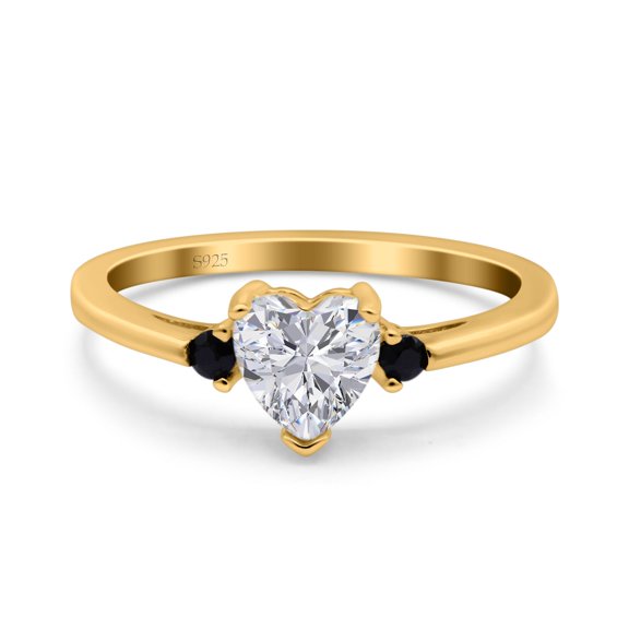 Yellow Tone, Simulated Cubic Zirconia Size-8 Art Deco Heart Three Stone Wedding Bridal Ring 925 Sterling Silver