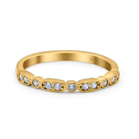 Yellow Tone, Simulated Cubic Zirconia Size-8 Half Eternity Ring Wedding Engagement Band 925 Sterling Silver