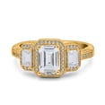 thumbnail image 1 of Yellow Tone, Simulated Cubic Zirconia Size-8 Three Stone Emerald Cut Halo Art Deco Engagement Ring 925 Sterling Silver, 1 of 7