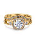 thumbnail image 1 of Yellow Tone, Simulated Cubic Zirconia Size-8 Two Piece Art Deco Wedding Engagement Bridal Set Ring Band 925 Sterling Silver, 1 of 7