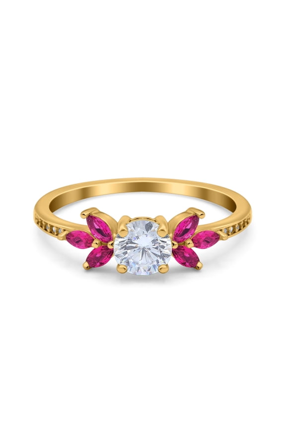 Yellow Tone, Simulated Cubic Zirconia Size-9 Art Deco Engagement Ring Marquise Ruby 925 Sterling Silver