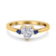 thumbnail image 1 of Yellow Tone, Simulated Cubic Zirconia Size-9 Art Deco Heart Three Stone Wedding Bridal Ring Round Blue Sapphire CZ 925 Sterling Silver, 1 of 7