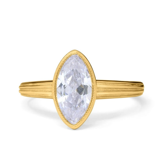 Yellow Tone, Simulated Cubic Zirconia Size-9 Art Deco Solitaire Marquise Engagement Ring Bezel 925 Sterling Silver