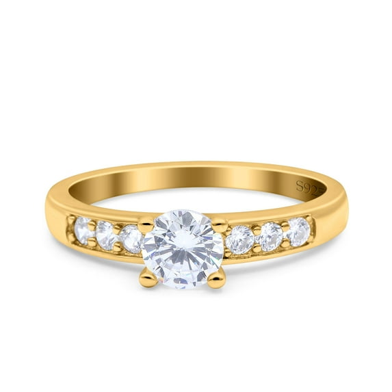 Yellow Tone, Simulated Cubic Zirconia Size-9 Art Deco Wedding Engagement Bridal Ring 925 Sterling Silver