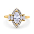 thumbnail image 1 of Yellow Tone, Simulated Cubic Zirconia Size-9 Marquise Cut Halo Vintage Art Deco Wedding Engagement Bridal Ring 925 Sterling Silver, 1 of 7