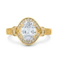 thumbnail image 1 of Yellow Tone, Simulated Cubic Zirconia Size-9 Oval Art Deco Wedding Engagement Bridal Ring Accent Vintage Round 925 Sterling Silver, 1 of 7