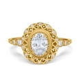 thumbnail image 1 of Yellow Tone, Simulated Cubic Zirconia Size-9 Oval Vintage Art Deco Halo Wedding Engagement Bridal Ring 925 Sterling Silver, 1 of 7