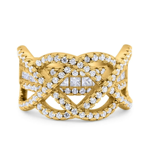 Yellow Tone, Simulated Cubic Zirconia Size-9 Princess Cut Infinity Twisted Wedding Ring 925 Sterling Silver