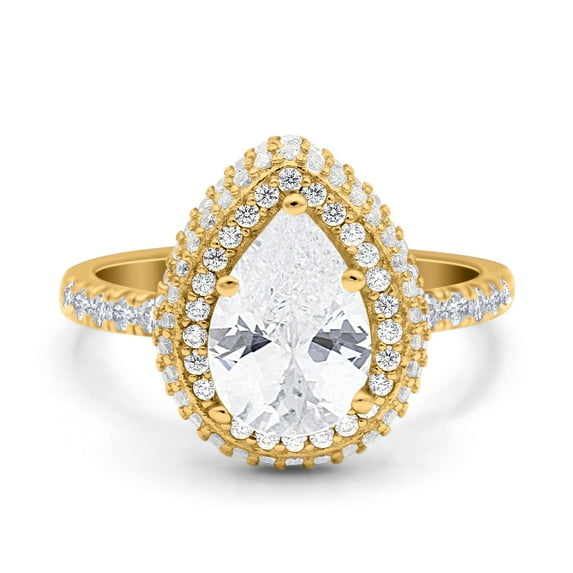 Yellow Tone, Simulated Cubic Zirconia Size-9 Teardrop Pear Art Deco Vintage Engagement Wedding Bridal Ring 925 Sterling Silver