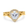 thumbnail image 1 of Yellow Tone, Simulated Cubic Zirconia Size-9 Teardrop Pear Halo Twist Infinity Shank Art Deco Engagement Wedding Bridal Ring 925 Sterling Silver, 1 of 7