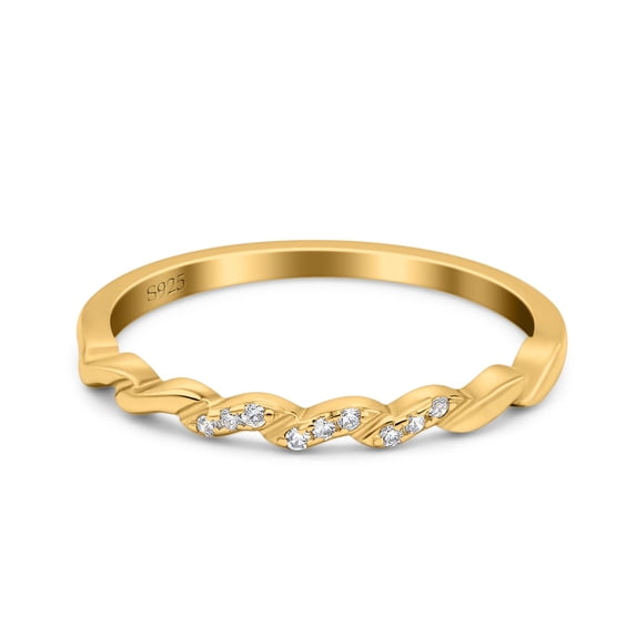 Yellow Tone, Simulated Cubic Zirconia Size-9 Twist Infinity Band Ring Wedding Band 925 Sterling Silver