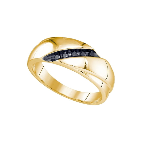 Yellow-Tone Sterling Silver Mens Round Black Color Enhanced Diamond Band Ring 1/8 Cttw