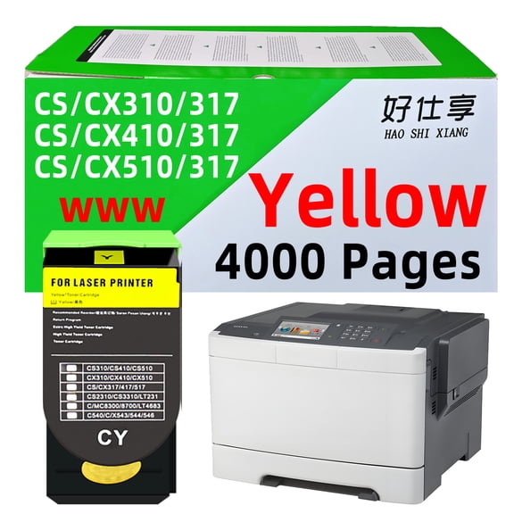 Yellow Toner-4000Pages For CS310 CS410 CS510 CX310 CX410 CX510 70C1HK0 71B1HK0 Toner Cartridge Compatible with Lexmark CS317 CS317dn CS417 CS417dn CS517 CX317 CX317dn CX417de CX517de Printer