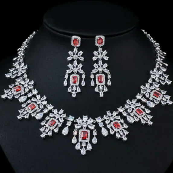 Yellow Topaz CZ Flower Drop Necklace Earrings Jewelry Sets for Wedding Banquet