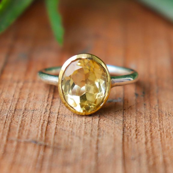 Yellow Topaz Silver Ring, 925 Sterling Silver Topaz Ring, Yellow Topaz Gemstone Ring, Boho Yellow Topaz Silver Ring For Women, Birthday Gift