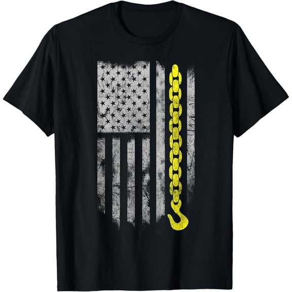 Yellow Tow Hook Chain Flag America Tow Truck Driver T-Shirt
