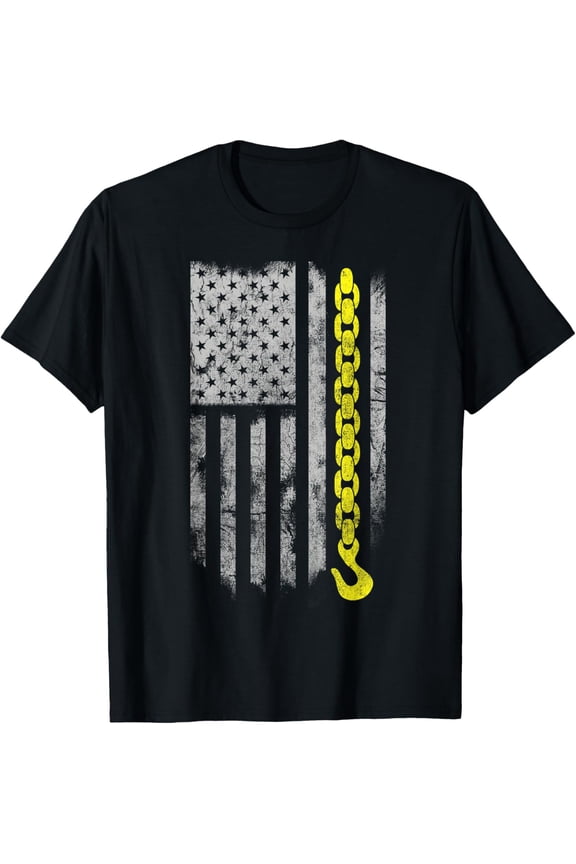 Yellow Tow Hook Chain Flag America Tow Truck Driver T-Shirt