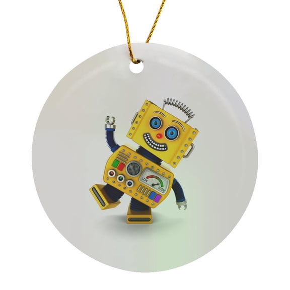 3drose, Yellow Toy Robot Goofing Around, Circle Porcelain Ornament