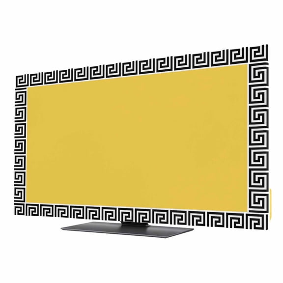 Yellow Traditional TV Dust Cover 24 Inch, Greek Key Meander Border Square Geometric Computer Monitor Cover Dustproof Stretchable Indoor TV Screen Protector for LED LCD Universal Monitors