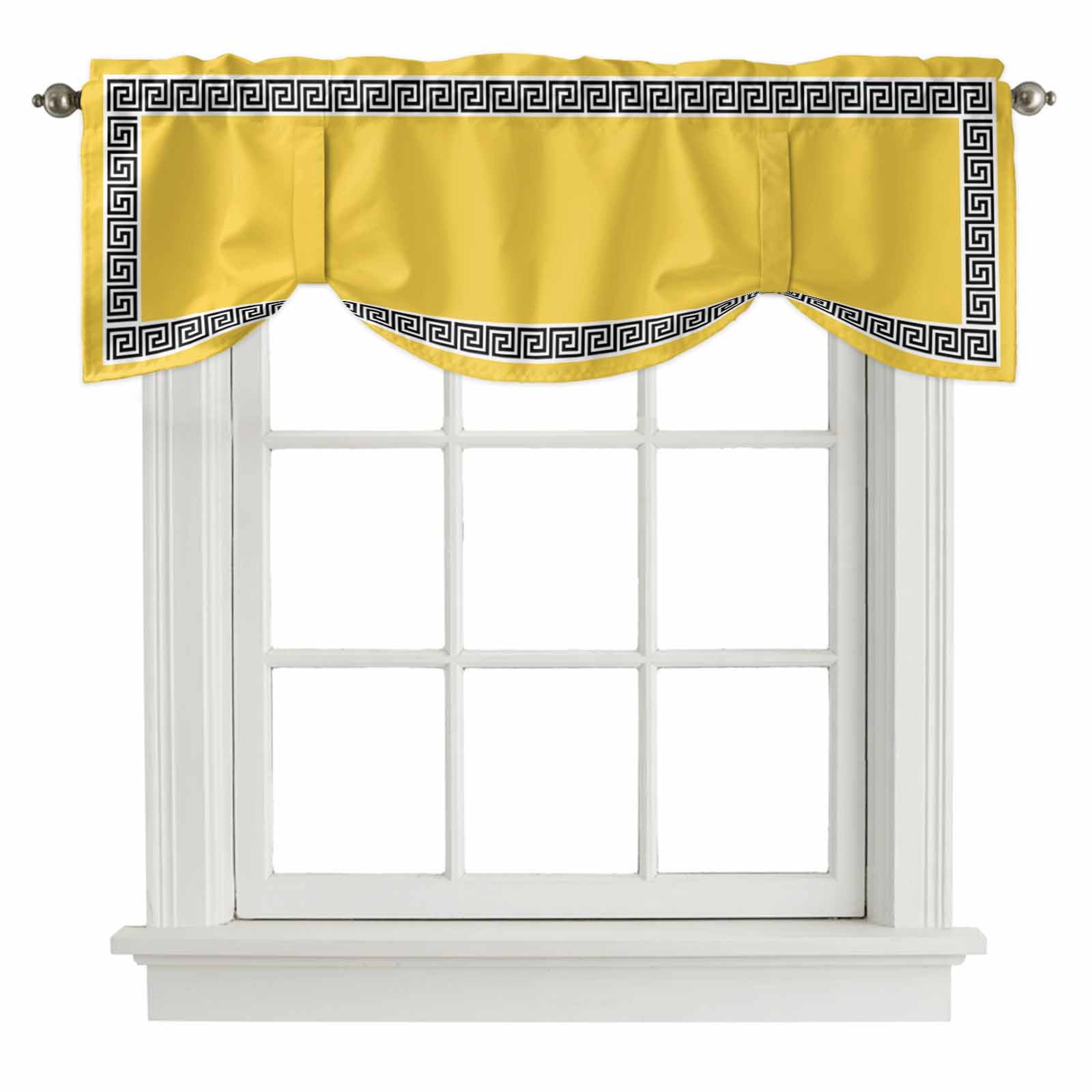 Window Square Valance Yellow Traditional Tie Up Valance for Windows Greek Key Meander Border ...