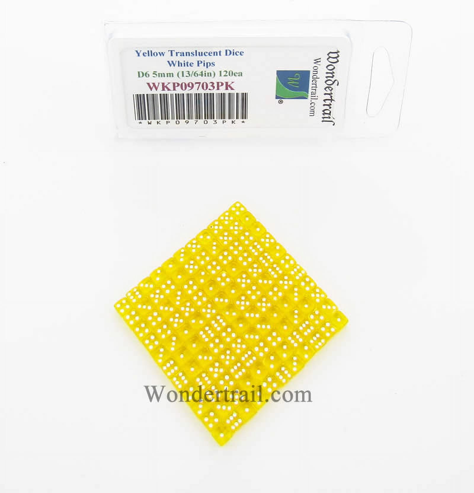 Yellow Transparent D6 Dice with White Pips 5mm (13/64in) Pack of 120 Wondertrail
