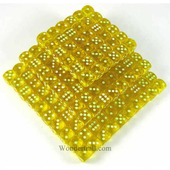 Yellow Transparent Dice with Glow in the Dark Pips D6 16mm (5/8in) Bulk Pack of 200 Koplow Games