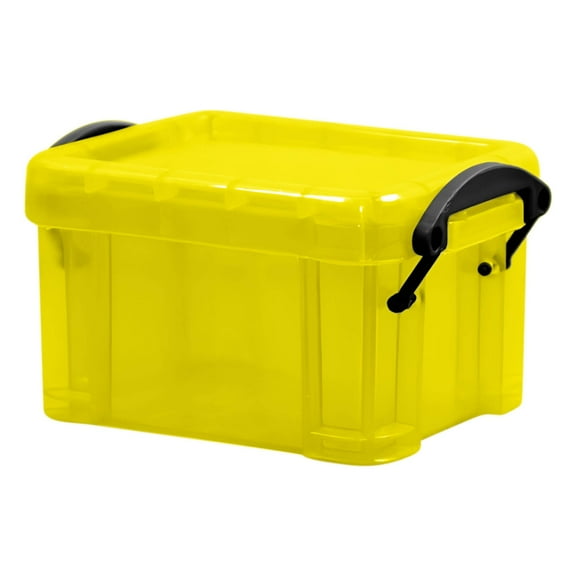 Yellow Transparent Storage Container With Lock Design, 0.14 Liter Capacity And Mini Format For Organizing, Office And Kids Items, Stackable And Durable