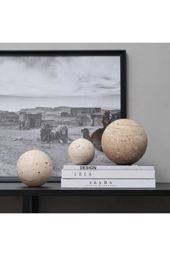 Yellow Travertine Marble Sphere, Hand-Polished Natural Stone Ball Decor, Living Room Accent