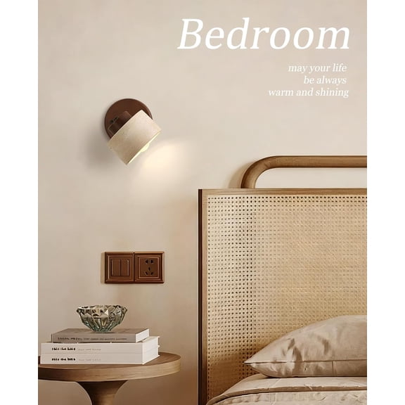 Yellow Travertine Wall Lamp, 4.7" Wabi Sabi Marble Wall Sconce with Adjustable Natural Stone Lampshade & Wood Base, Mid Modern Wall Sconce for Bedside Bedroom Living Room Kitchen Island