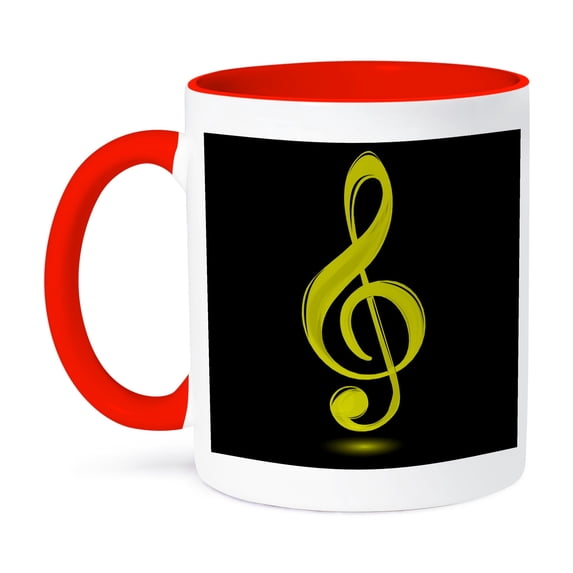 3dRose, Yellow Treble Clef, 15oz Two-Tone Red Mug