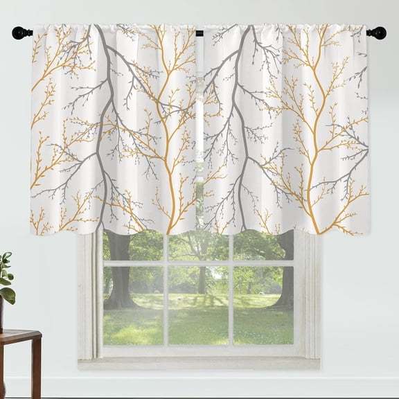Yellow Tree Curtains 27 Inches Wide 24 Inches Length 2 Panels Vintage Leaf Rod Pocket Window Curtain Plant Printed Curtains for Kitchen Bathroom