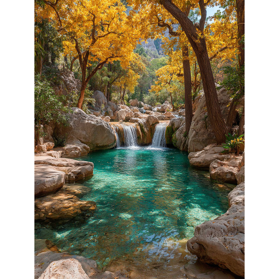 Yellow Tree Forest Waterfall Canvas Art, Landscape Decoration for All Home Rooms