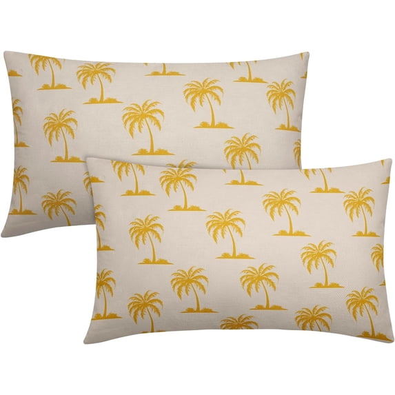 Yellow Tree Lumbar Pillow Covers 12X20 Inch Set of 2 Coastal Tropical Plants Coconut Trees Decorative Pillow Cases Summer Beach Vintage Cushion Case Hawaiian Home Decor for Sofa Couch Outdoor