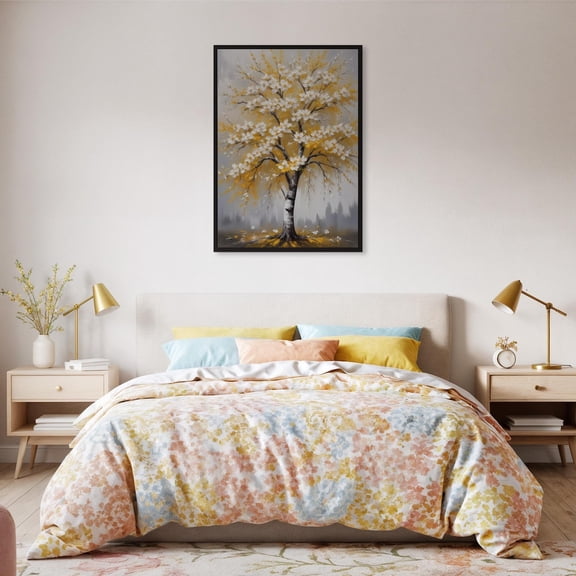 Yellow Tree Wall Art Blooming Floral Nature Tranquil Forest Landscape Calm Home Or Zen Interiors Design1 Unframed Paper Print