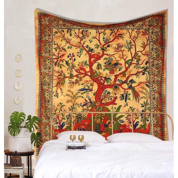 Yellow Tree of Life Tapestry, Indian Bohemian Wall Hanging, Indian Bohemian Wall Hanging, yellow Nature Tapestry, Tie dye big wall hanging