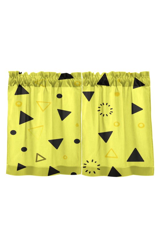 Yellow Triangle Dots 27"x36" Linen Look Cafe Curtain Set with Privacy and UV Protection
