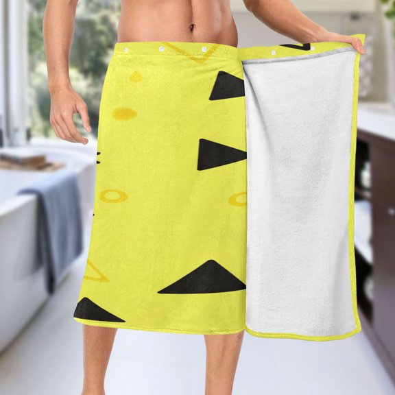 Yellow Triangle Dots 60x28" Men's Towel Wrap, Quick-Dry and and djustable for Bath or Sauna