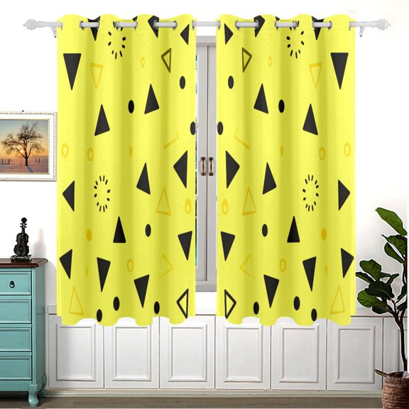 Yellow Triangle Dots 63x55in Window Curtain Panels 63x55in 2-Piece Heavy Duty 80% Light Blocking