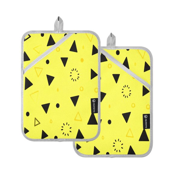 Yellow Triangle Dots 7x9.8in Pot Holder Set Heat-Resistant Oven Hot Pads Durable with Storage Loop