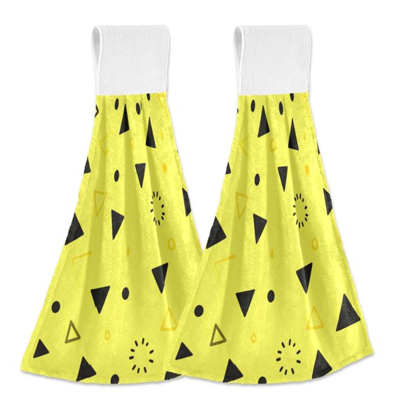 Yellow Triangle Dots Hand Towels 2 Pack Quick Drying Home Storage Kitchen Towel Hooks Dish Cloths 14''x18''