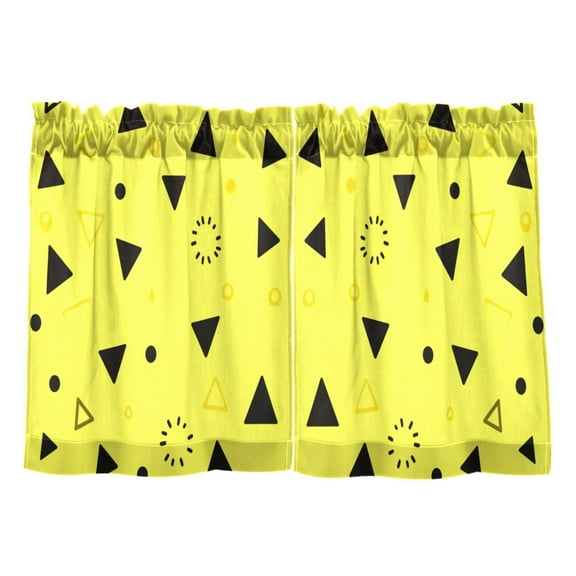 Yellow Triangle Dots Kitchen Curtains Tier Set 27x24 Inch 2 Panels Semi Sheer Light Filtering Privacy UV Protection
