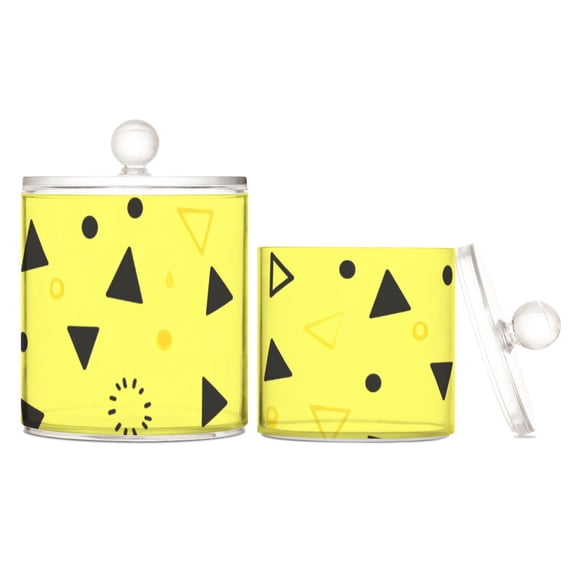 Yellow Triangle Dots Translucent Plastic Cotton Swabs Canisters Large Medium Set