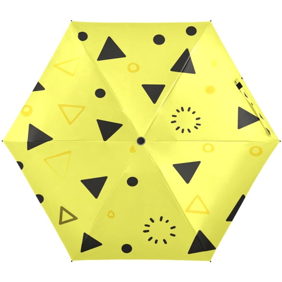 Yellow Triangle Dots Umbrellas for Sun Auto Open Close UV50+ Waterproof 5-Fold Compact Fiberglass Frame